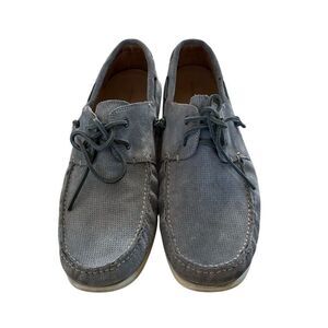 John Varvatos Men's Gray Blue Leather Boat Shoes Slip-On Casual Summer Footwear